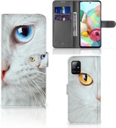 GSM Hoesje Geschikt voor Samsung Galaxy A71 Bookcover Case Witte Kat