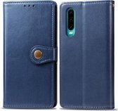 Retro effen kleur lederen gesp mobiele telefoon bescherming lederen tas met fotolijst en kaartsleuf en portemonnee en beugelfunctie voor Huawei P3 (blauw)