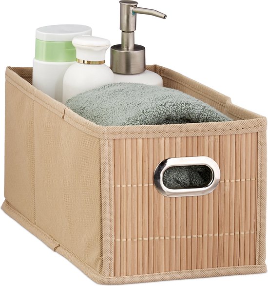 Relaxdays opbergmand bamboe badkamer mand - stoffen opbergbox - opbergdoos stof -... | bol.com