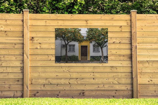 Poster Porte colorée dans le jardin espagnol de Santa Cruz 120x80 cm - Toile de jardin / Toile d'extérieur / Peintures pour l'extérieur (décoration de jardin)