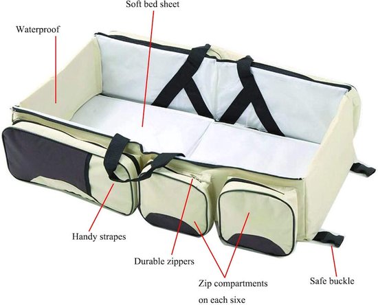 Baby Reisbed & Baby Luiertas in 1 - Reisbedje voor Baby's & Kleuters - Reiswieg voor uw Kind