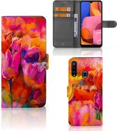 Coque Samsung Galaxy A20s Cuir PU Premium Housse Portefeuille Coque pour Tulipes