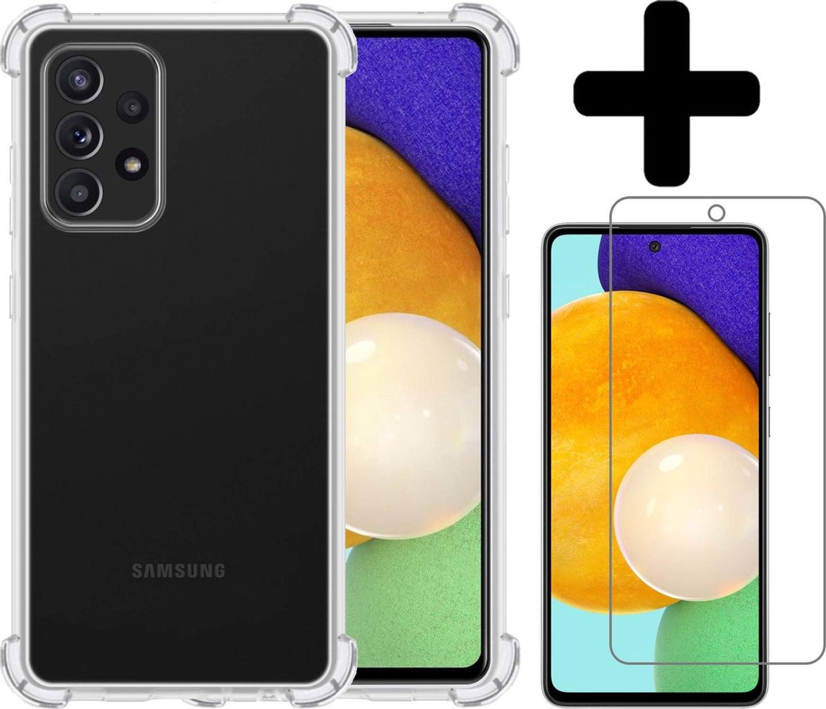 Hoesje - Met Screenprotector - Geschikt voor Samsung Galaxy A52 - Sterk & Shockproof - Siliconen Case - Back Cover - Telefoon Hoes - Shock Proof - Telefoonhoesjes - Transparant