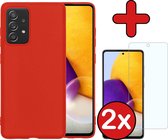 Samsung A72 Hoesje Rood Siliconen Case Met 2x Screenprotector - Samsung Galaxy A72 Hoes Silicone Cover Met 2x Screenprotector - Rood