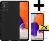 Hoesje Geschikt voor Samsung A72 Hoesje Siliconen Case Met 2x Screenprotector - Hoes Geschikt voor Samsung Galaxy A72 Hoes Siliconen - Zwart.