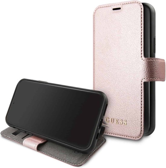 Guess Iridescent Boekmodel hoesje geschikt voor iPhone 12 Pro en 12 Rosegoud
