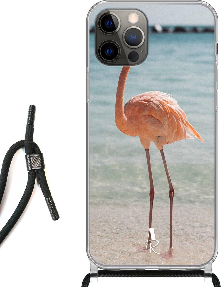 iPhone 12 hoesje met koord - Flamingo