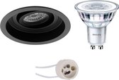 PHILIPS - LED Spot Set - CorePro 830 36D - Primux Domy Pro - GU10 Fitting - Inbouw Rond - Mat Zwart - 4.6W - Warm Wit 3000K - Verdiept - Kantelbaar - Ø105mm