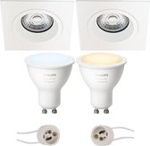 PHILIPS HUE - LED Spot Set GU10 - White Ambiance - Bluetooth - Primux Rodos Pro - Inbouw Vierkant - Mat Wit - 93mm