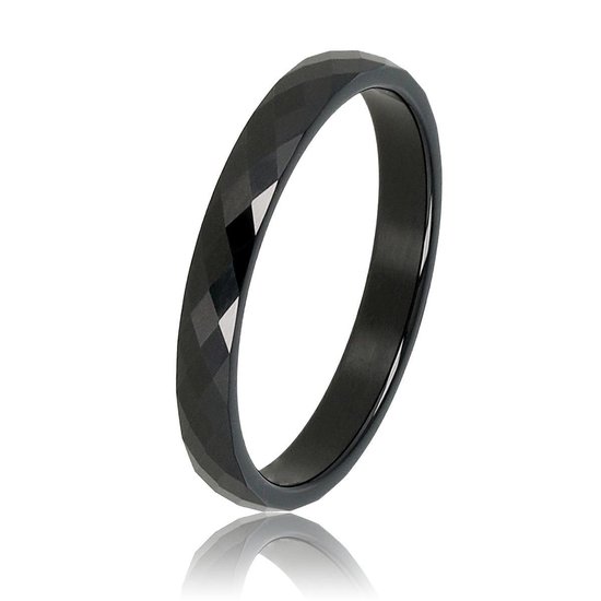 My Bendel - Keramieken ring facet geslepen zwart 3mm - Keramische, onbreekbare, mooie zwarte dames ring - Verkleurt niet - Met luxe cadeauverpakking