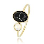 My Bendel - Mooie ring met zwarte en quartz glassteen - Fijne aanschuifring met zwarte en quartz glassteen, gemaakt van mooi blijvend edelstaal - Met luxe cadeauverpakking