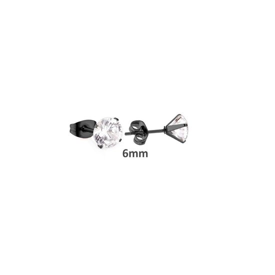 Aramat jewels ® - Zweerknopjes- oorbellen-zwart-zirkonia-chirurgisch staal-6mm