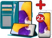 Samsung A72 Hoesje Book Case Met 2x Screenprotector - Samsung Galaxy A72 Hoesje Wallet Case Portemonnee Hoes Cover - Turquoise