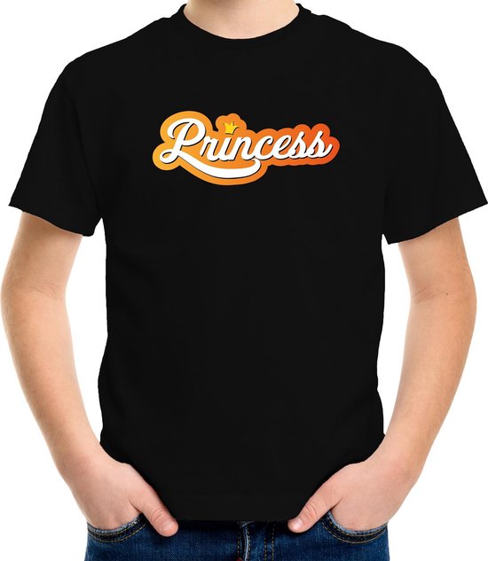 Princess Koningsdag t-shirt - zwart - kinderen -  Koningsdag shirt / kleding / outfit 146/152