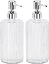 2x distributeur de savon / distributeur de savon verre nervuré 400 ml - Distributeur de savon de salle de bain / cuisine avec pompe chromée