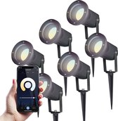 6x HOMEYLUX - Sydney tuinspot voor buiten - LED - Zwart - Besturing via app - WiFi - Bluetooth - Dimbaar - Waterdicht - Slimme verlichting - 4.5 Watt - 400 lumen - 230V - 3000-6400K - Verwiss