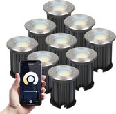 9x HOMEYLUX - Maisy grondspot voor buiten - LED - RVS - Besturing via app - WiFi - Bluetooth - Dimbaar - Waterdicht - Slimme verlichting - 4.5 Watt - 400 lumen - 230V - 3000-6400K - Verwissel