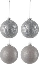 J-Line kerstbal 2 pailletten + 2 antiek - glas - grijs - doos van 4