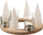 J-Line T-Lichthouder Kerst Rond Hout/Metaal Naturel/Wit/Zilver