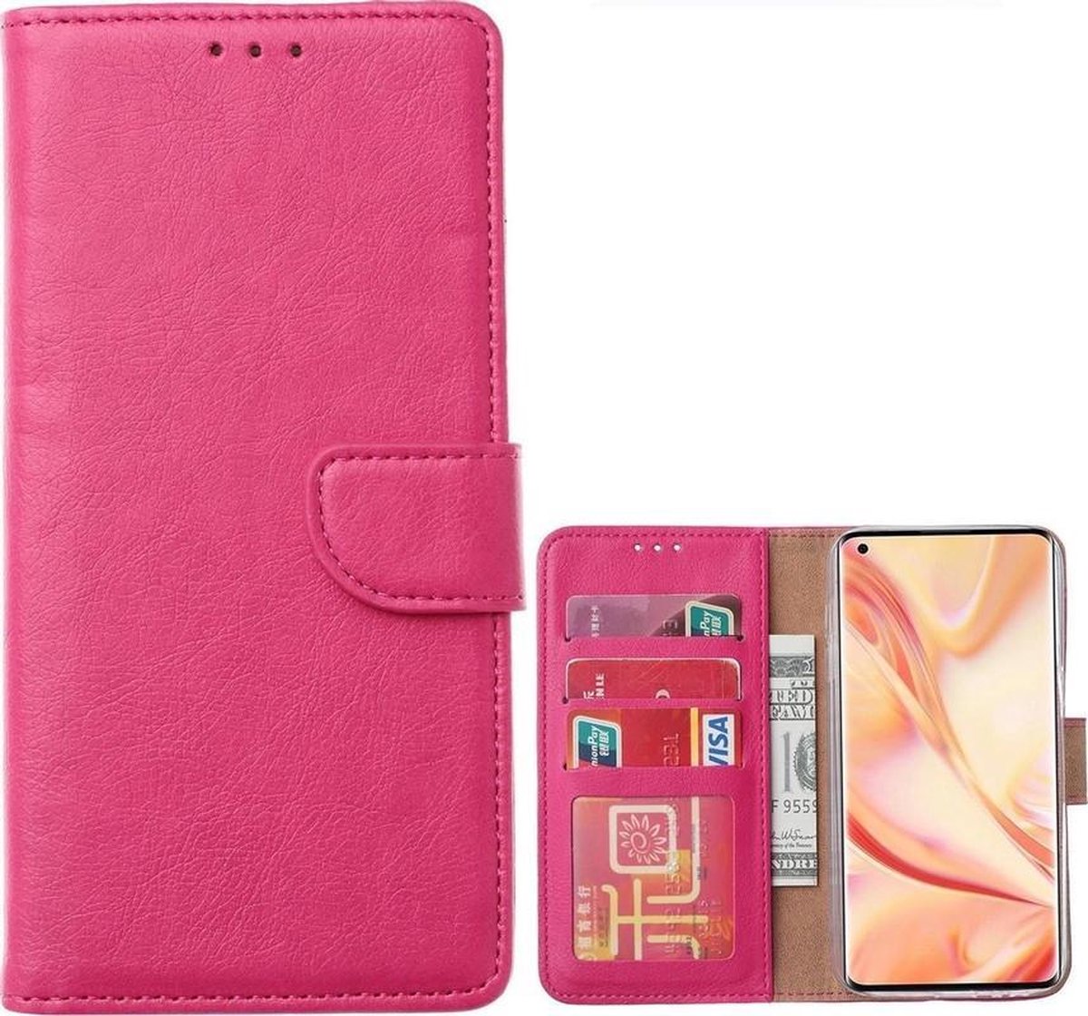 Bookcase Geschikt voor: Oppo F17 Pro - Roze - portemonnee hoesje