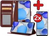 Samsung A42 Hoesje Book Case Met 2x Screenprotector - Samsung Galaxy A42 Hoesje Wallet Case Portemonnee Hoes Cover - Bruin