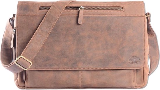 WILD WOODS Leren Laptop Messenger Bag Unisex Schoudertas – 15,6 inch Laptoptas – Buffelleer - Vintage Bruin