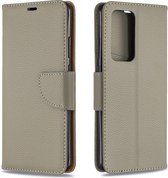 Voor huawei p40 pro litchi textuur pure kleur horizontale flip pu lederen tas met houder en kaartsleuven en portemonnee en lanyard (grijs)
