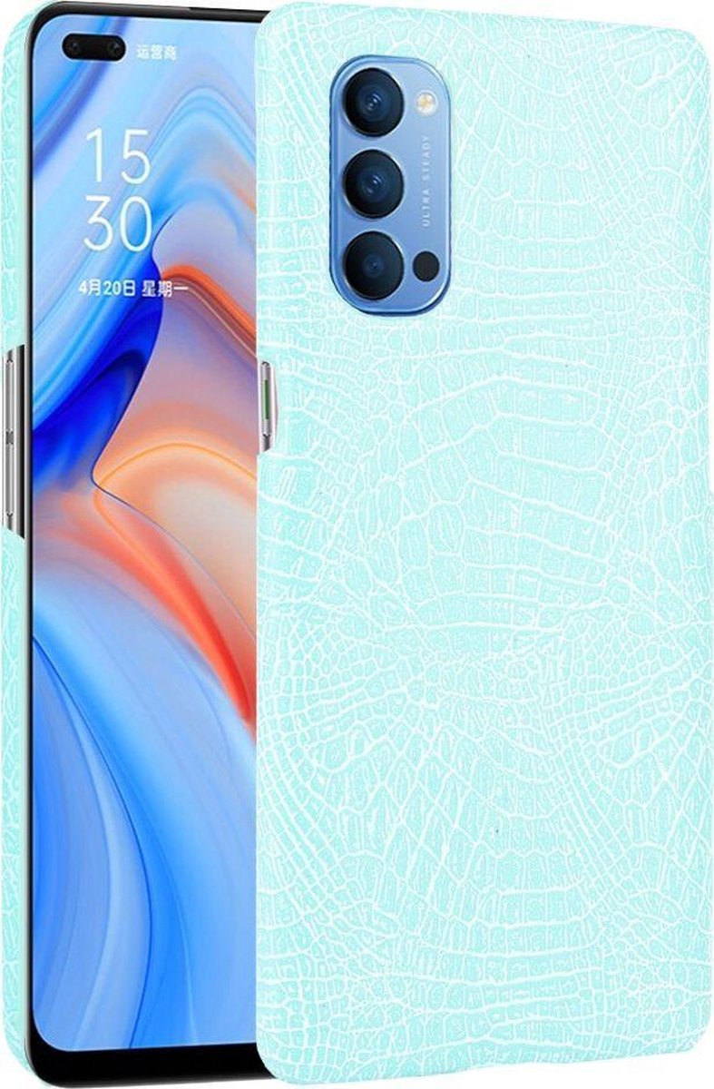 Mobigear Hoesje geschikt voor OPPO Reno 4 Telefoonhoesje Hardcase | Mobigear Croco Backcover | Reno 4 Case | Back Cover - Turquoise