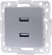 Wandcontactdoos - Aigi Jura - Inbouw - Vierkant - Kunststof - 2-voudig USB Aansluiting - Zilver - BES LED