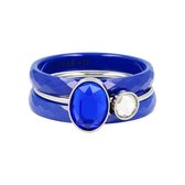Ringenset - Kobalt keramiek met steen - Ringenset blauw keramiek - Met luxe cadeauverpakking