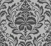 Barok behang Profhome 369102-GU vliesbehang glad met ornamenten glanzend zilver grijs 5,33 m2
