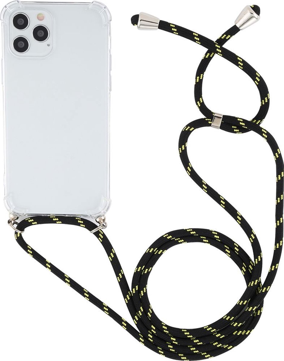 Mobigear Telefoonhoesje geschikt voor Apple iPhone 12 Pro Max Flexibel TPU | Mobigear Lanyard Hoesje met koord - Transparant / Groen