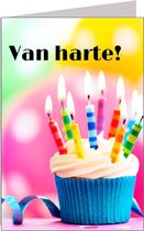 Verjaardagskaart - Van Harte! - XL formaat - Wenskaart - Taart en Kaarsjes - Gekleurd - Een Stuk