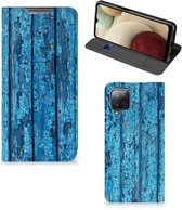 Telefoonhoesje Geschikt voor Samsung Galaxy A12 Magnet Case Wood Blue