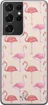 Samsung Galaxy S21 Ultra siliconen hoesje - Flamingo - Soft Case Telefoonhoesje - Roze - Print