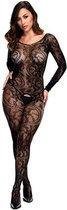 Baci - Sexy Visnet Catsuit Met Lange Mouwen en Open Kruisje