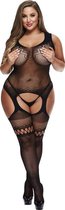 Baci - Visnet Catsuit Met Jarretel Look En Keyhole - Curvy
