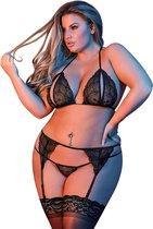 Peek-a-Boo Bra, Garter & G-Set - Black