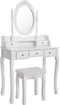 Make-Up Cosmetica Visagie Tafel Met Spiegel - Meisjes Toilettafel Kaptafel Met 360 Graden Draaibare Spiegel - Inclusief Stoel Kruk - Luxe Opmaaktafel Hout - Wit