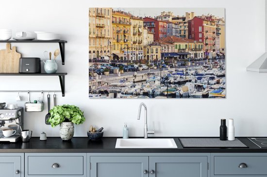 Le port animé de la ville française Nice Canvas 120x80 cm - Tirage photo sur toile (Décoration murale salon / chambre) / Villes européennes Peintures sur toile