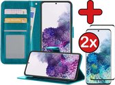 Hoesje Geschikt voor Samsung S20 Plus Hoesje Book Case Hoes Portemonnee Cover Walletcase Met 2x Screenprotector - Hoes Geschikt voor Samsung Galaxy S20 Plus Hoes Bookcase Hoesje - Turquoise