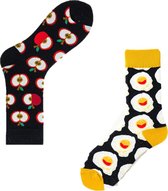 Binkie Socks Box | 2  paar Sokken Heren  | Appel en een Eitje Sokken | Happy Food Socks Box | Sokken maat 43-46