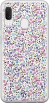 Samsung Galaxy A20e siliconen hoesje - Paarse bloemen - Soft Case Telefoonhoesje - Paars - Bloemen