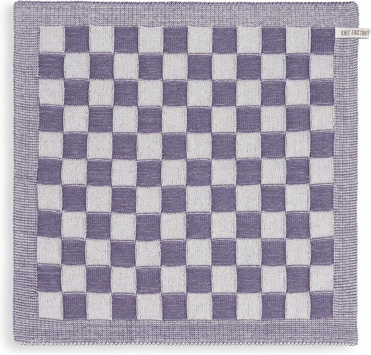 Knit Factory Gebreide Keukendoek - Keukenhanddoek Block - Geblokt motief - Handdoek - Vaatdoek - Keuken doek - Ecru/Violet - Traditionele look - 50x50 cm