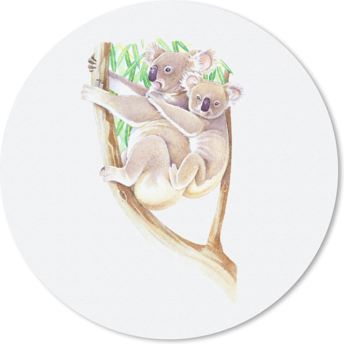 Muismat Dieren illustraties - Aquarel illustratie van twee koala's Muismat rond - 30x30 cm - Muismat met foto