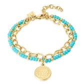 Twice As Nice Armband in goudkleurig edelstaal, munt, turquoise kristallen  16 cm+3 cm