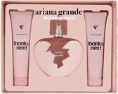 Ari Thank U Next By Ariana Grande 3 Pcs Set For Women: 3.4 Eau De Parfum Spray + 3.4 Body Souffle + 3.4 Bath And Shower Gel (window Box)