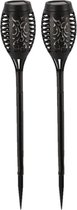 Set van 4x stuks Halloween horror decoratie solar LED tuinfakkels zwart 51 cm - Tuinverlichting/thema feestversiering