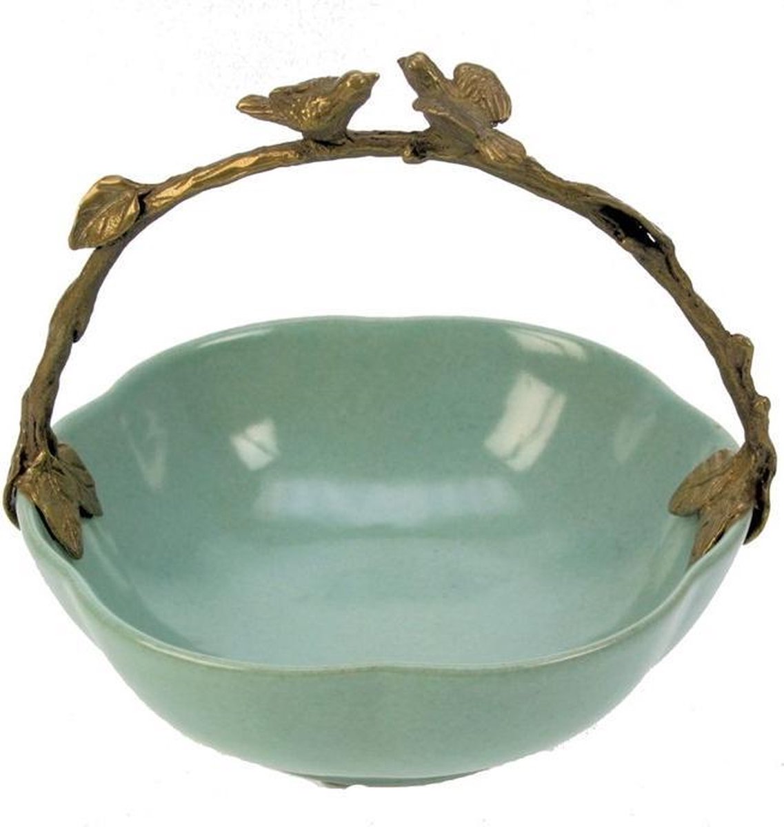 Schaaltje m/hengsel Vogeltjes, licht turquoise 15,5x14x14cm