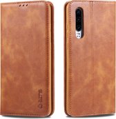 Voor huawei p30 AZNS retro textuur magnetische horizontale flip pu lederen case met houder & kaartsleuven & fotolijst (geel)